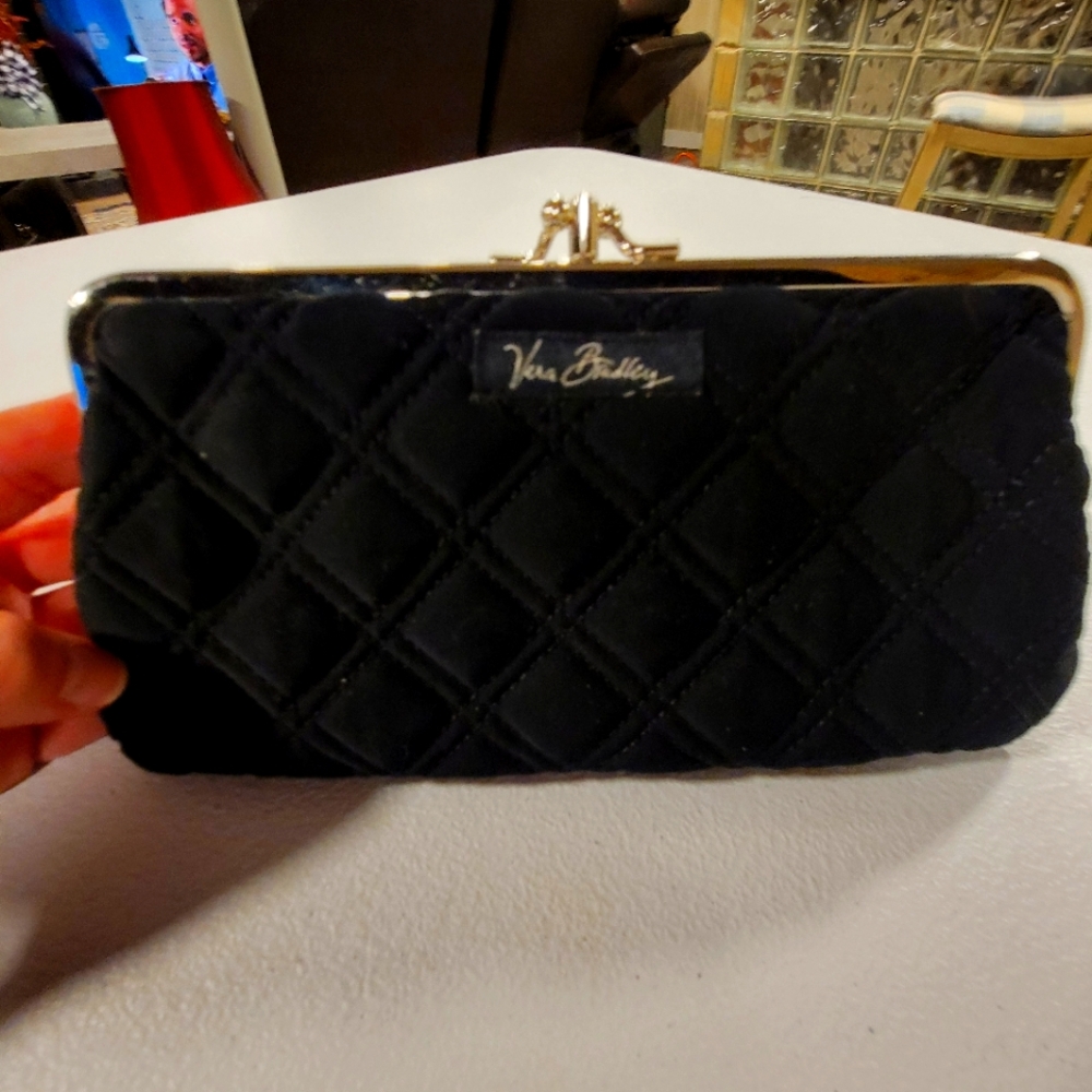 Vera Bradley Black Quilted Wallet with Gold Hardware